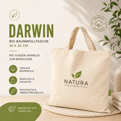 Darwin Bio Baumwolltasche Mit kurzen Henkeln 38 x 42 cm bedrucken