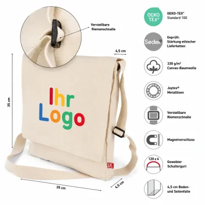 Faro Canvas Umhängetasche Mit Uberschlag Und Verstellbarem bedrucken