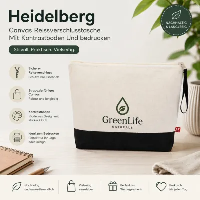 Heidelberg Canvas Reissverschlusstasche Mit Kontrastboden Und bedrucken
