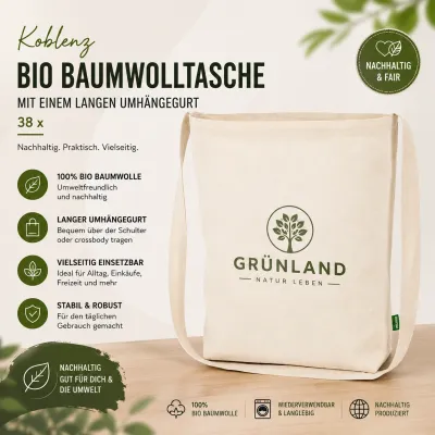 Koblenz Bio Baumwolltasche Mit Einem langen Umhangegurt 38 x bedrucken