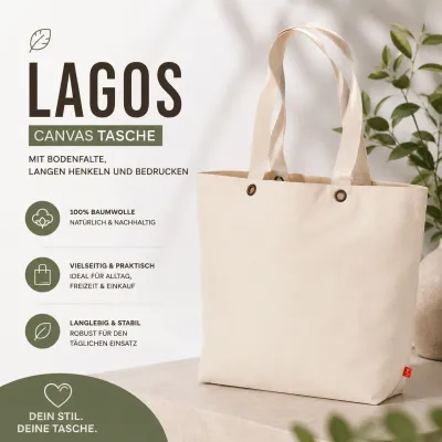 Lagos Canvas Tasche Mit Bodenfalte langen Henkeln Und bedrucken