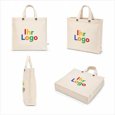 Macau Canvas Tasche Mit Boden Und Seitenfalte Sowie Metallosen