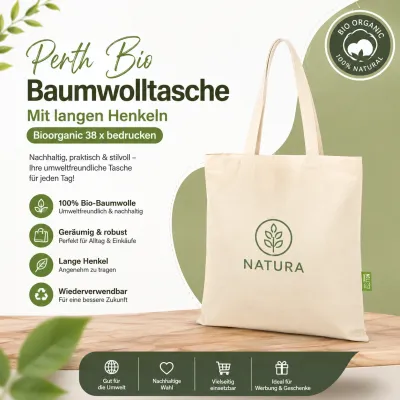 Perth Bio Baumwolltasche Mit langen Henkeln Bioorganic 38 x bedrucken